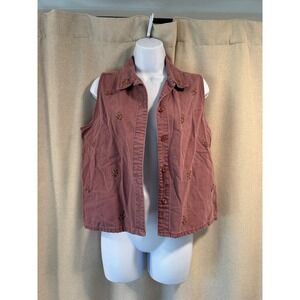 Casey & Max Women's Rose Embroidered Button Front Sleeveless Vest Size S